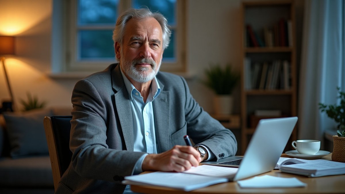 Un homme prépare sa retraite et étudie l'ouverture d'un PER à son bureau