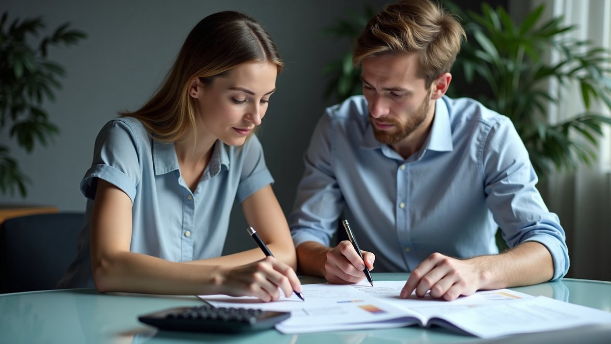 Un couple examine ses crédits avant un regroupement à la table de la maison